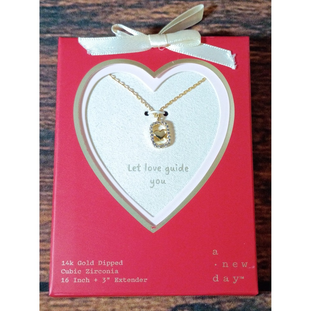 A New Day 14k Gold Dipped Cubic Zirconia Heart Pendant Necklace 16-19 Inch Gold